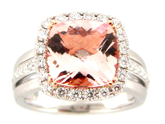 MORGANITE & DIAMOND RING, 14KWR (R)