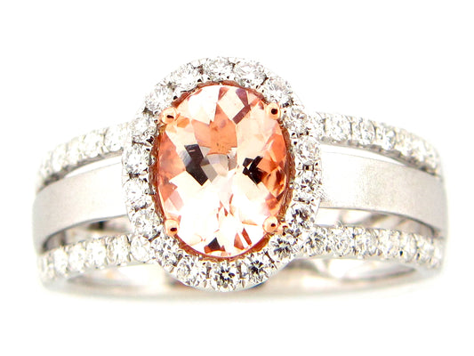MORGANITE & DIAMOND RING, 14KWR (R)
