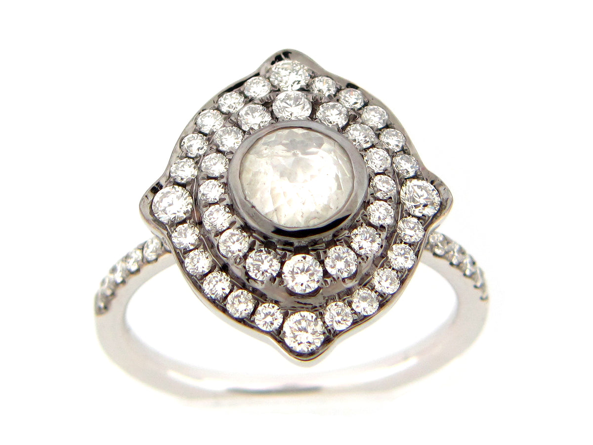 ROSE CUT DIAMOND ART NOUVEAU RING, 18KW (N)