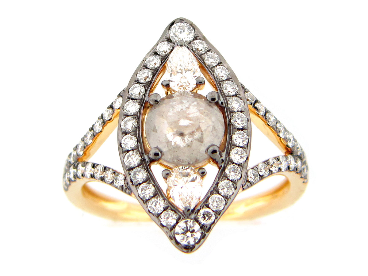 ROSE CUT DIAMOND CAT EYE RING, 18KY (N)