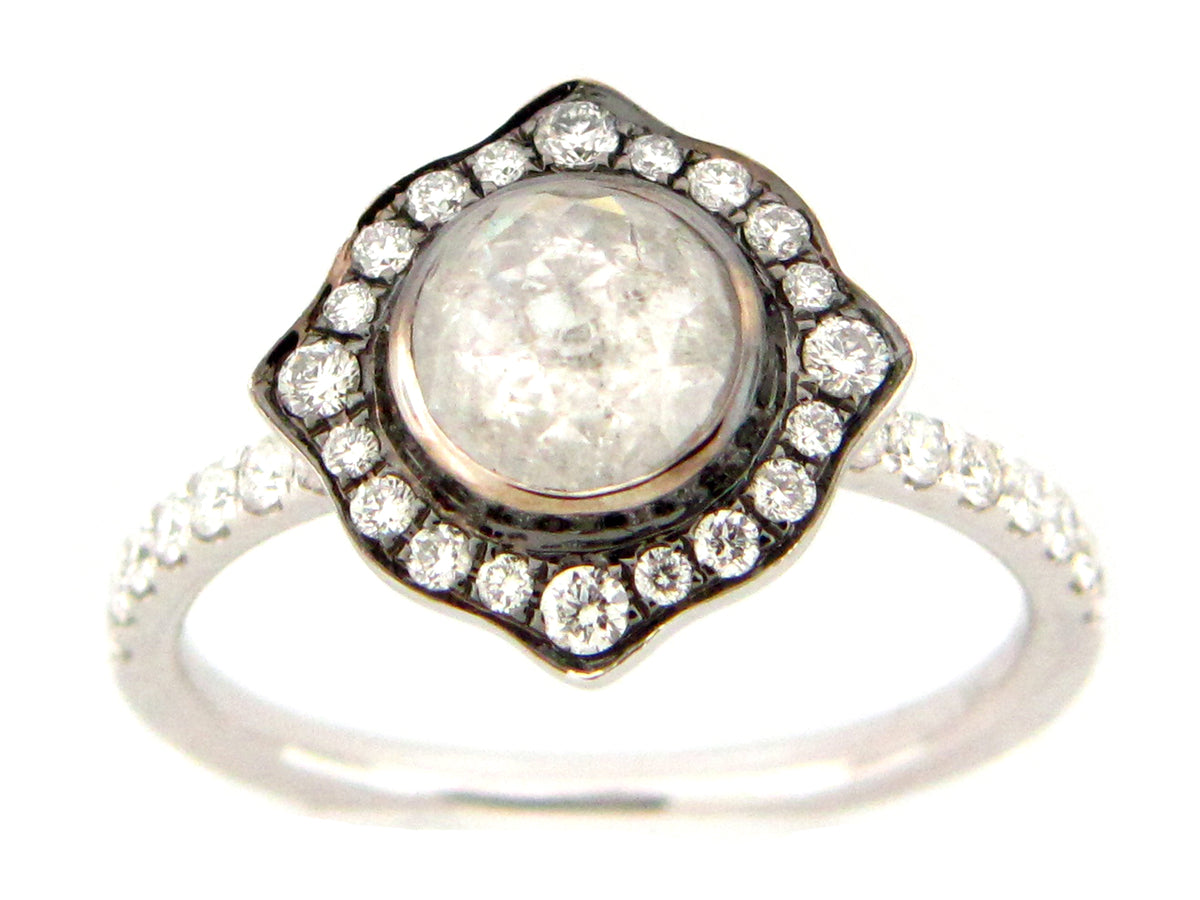 ROSE CUT DIAMOND RING, 18KW (N)