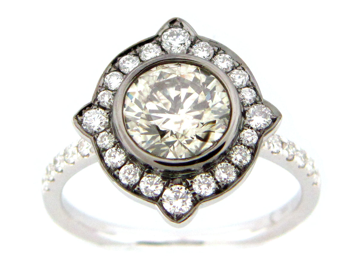 GRAY DIAMOND & DIAMOND RING, 18KW (N)
