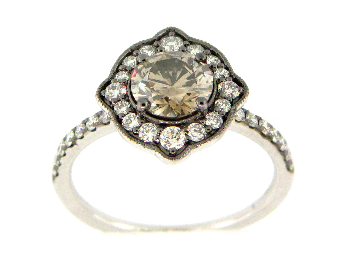 NATURAL GREEN-GRAY DIAMOND & DIAMOND HALO RING, 18KW (N)