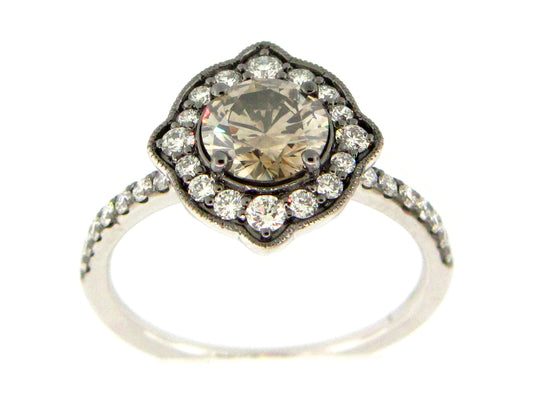 NATURAL GREEN-GRAY DIAMOND & DIAMOND HALO RING, 18KW (N)