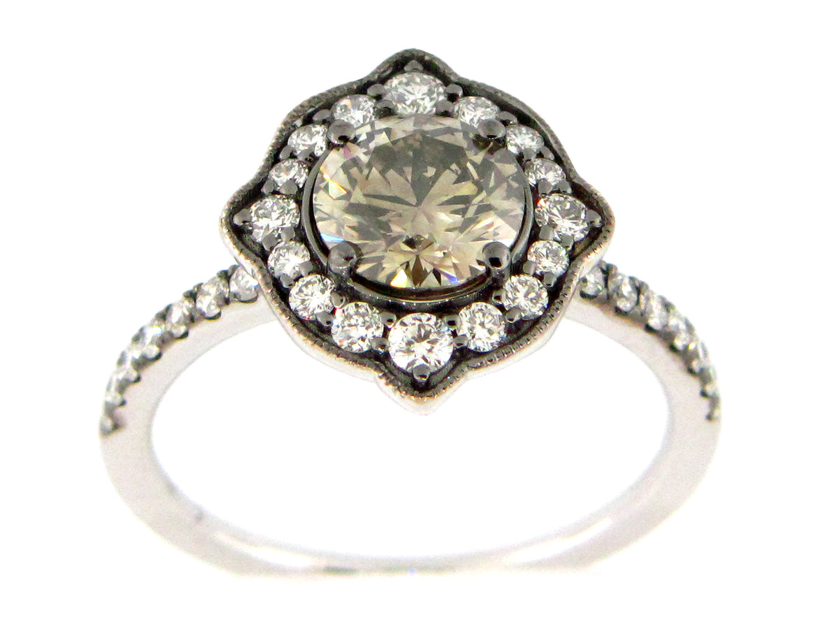 NATURAL GREEN-GRAY DIAMOND & DIAMOND HALO RING, 18KW (N)