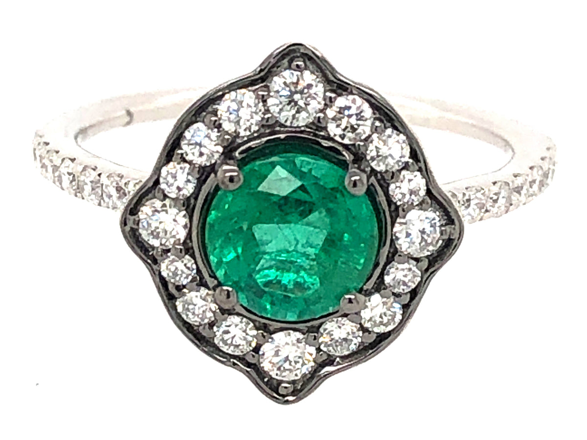 EMERALD & DIAMOND RING, 18KW (O)