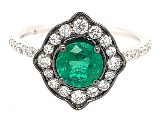 EMERALD & DIAMOND RING, 18KW (O)