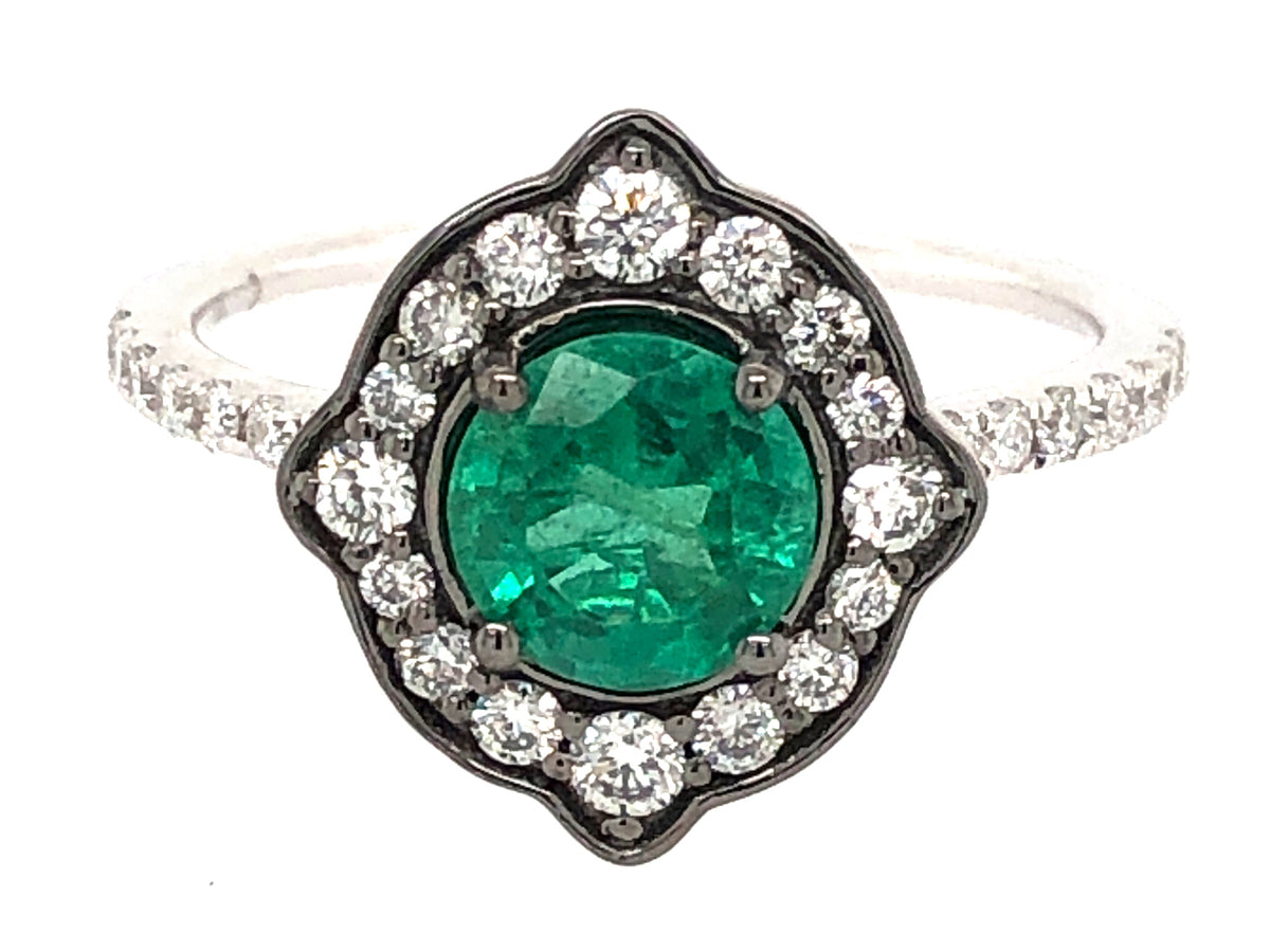 EMERALD & DIAMOND RING, 18KW (O)