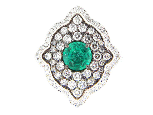 EMERALD & DIAMOND RING, 18KW (O)