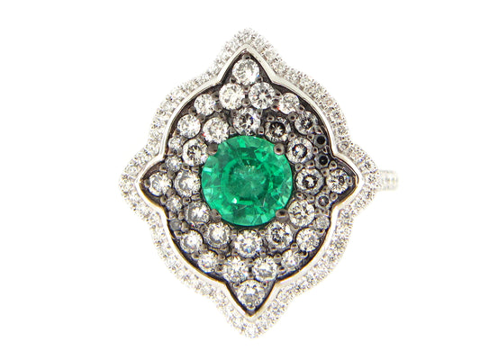 EMERALD & DIAMOND RING, 18KW (O)