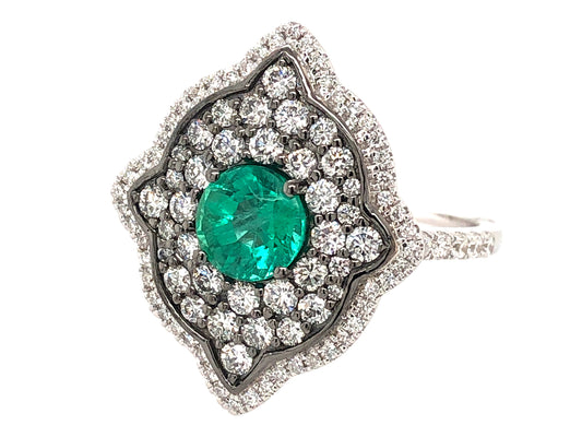 EMERALD & DIAMOND RING, 18KW (O)