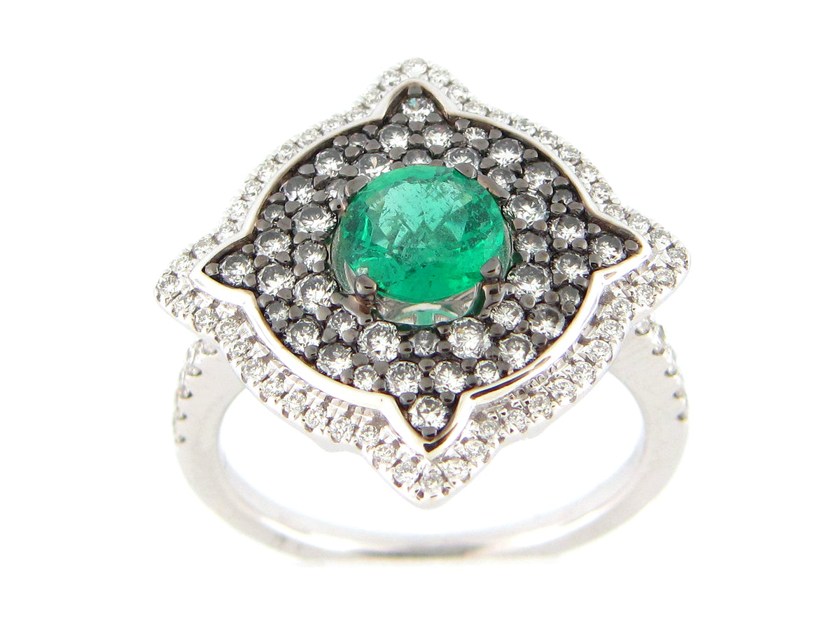EMERALD & DIAMOND RING, 18KW (O)