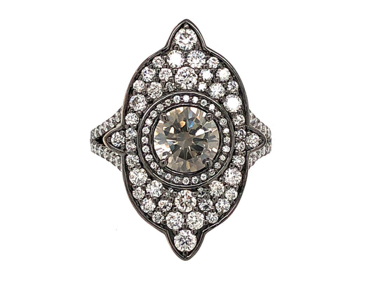 GRAY DIAMOND & DIAMOND EYE RING, 18KW (N)