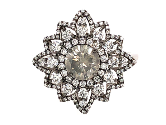 GRAY DIAMOND & DIAMOND LOTUS FLOWER RING, 18KW (N)