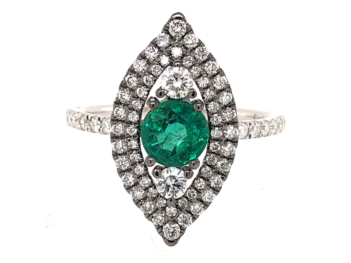 EMERALD & DIAMOND CAT EYE RING, 18KW (O)