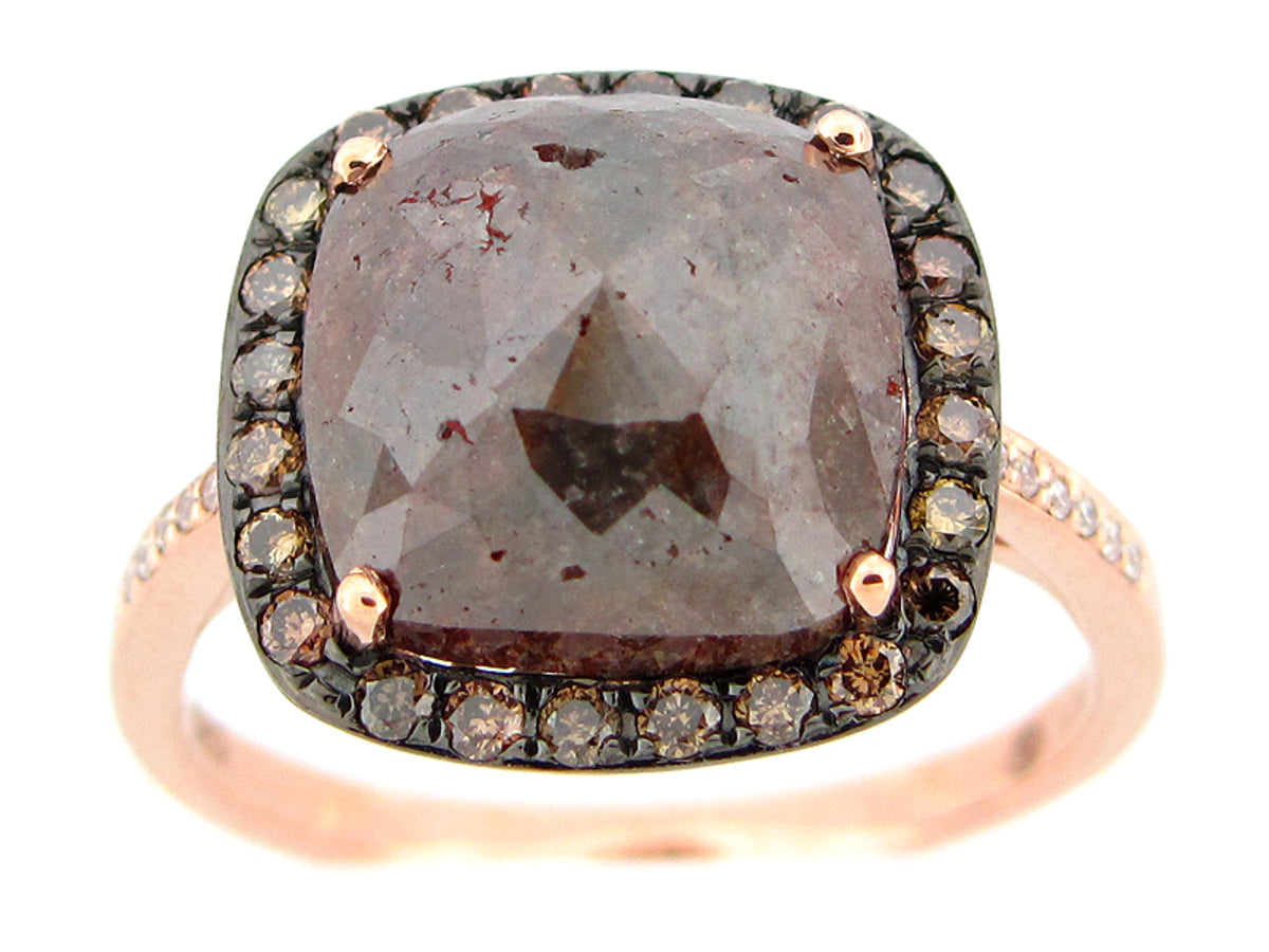 ROSE ROUGH CUT BROWN & WHITE DIAMOND RING