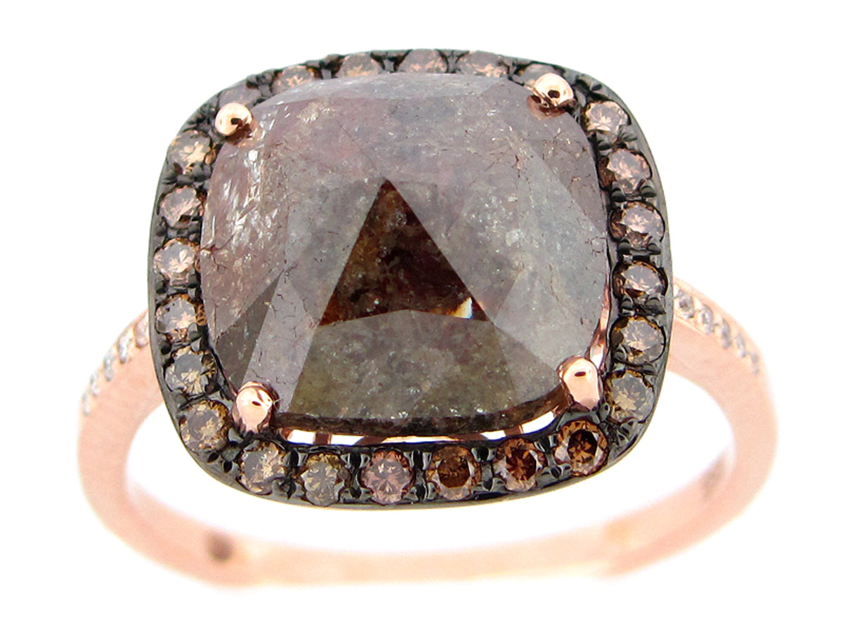ROSE ROUGH CUT BROWN & WHITE DIAMOND RING
