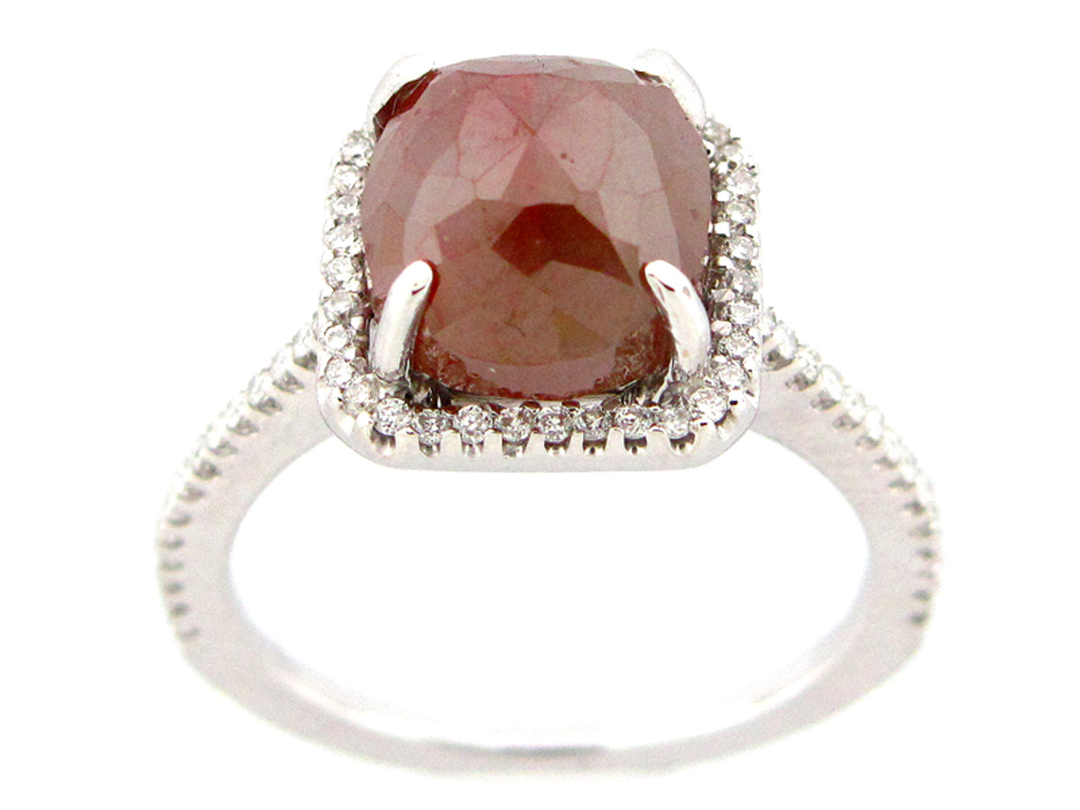 ROSE ROUGH CUT BROWN & WHITE DIAMOND RING, 14KW (N)