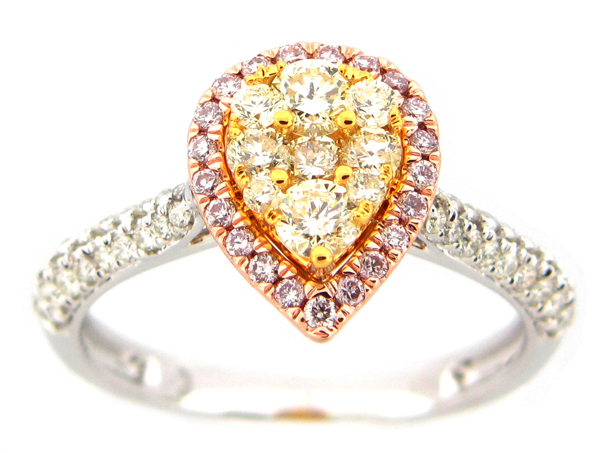 NATURAL YELLOW, PINK, & WHITE DIAMOND RING, 14K (N)