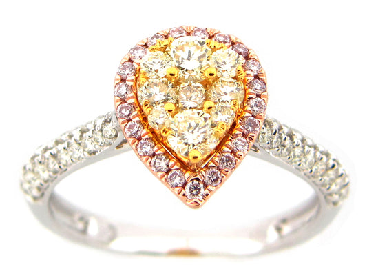 NATURAL YELLOW, PINK, & WHITE DIAMOND RING, 14K (N)