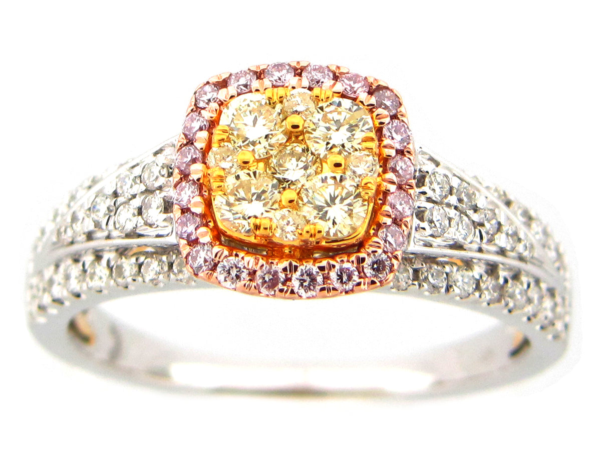NATURAL YELLOW, PINK & WHITE DIAMOND RING, 14K (N)