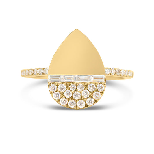 Diamond Baguette & Round Pear Ring