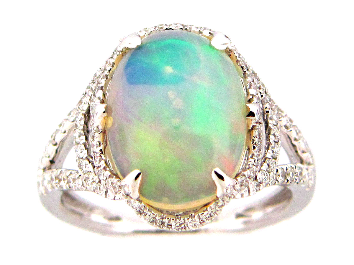 OPAL & DIAMOND RING, 18KW (O)