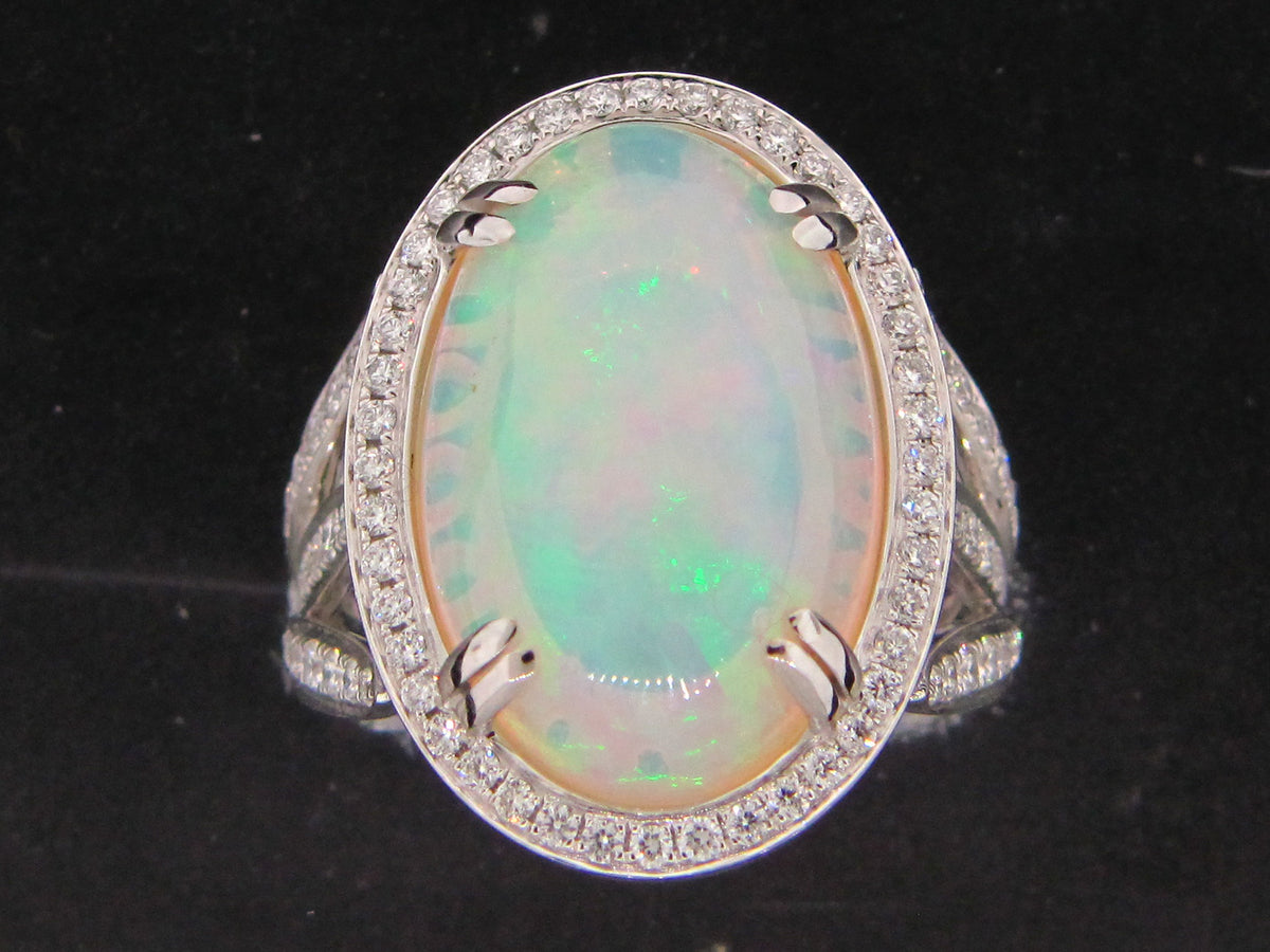 OPAL & DIAMOND RING, 18KW (O)