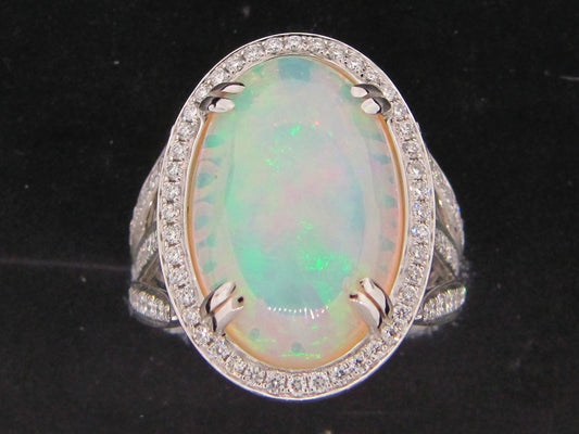 OPAL & DIAMOND RING, 18KW (O)