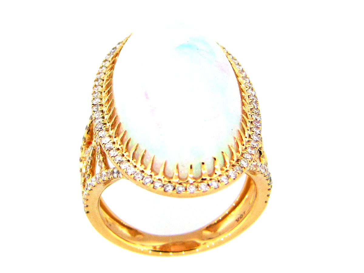 OPAL & DIAMOND RING, 18KY (O)