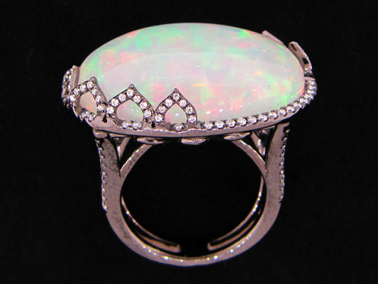 OPAL & DIAMOND RING, 18K BLACK FINISH (O)