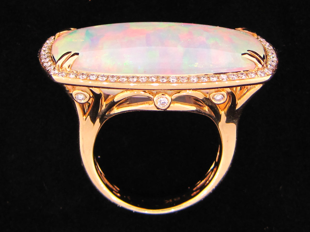 OPAL & DIAMOND RING, 18KY (O)