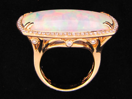 OPAL & DIAMOND RING, 18KY (O)