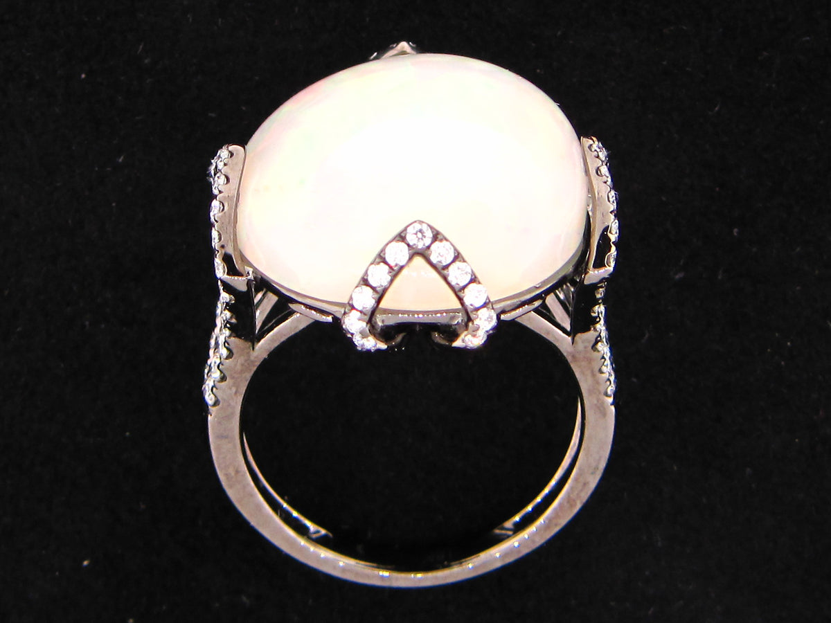 OPAL & DIAMOND RING, 18K BLACK FINISH (0)