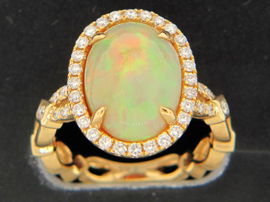 OPAL & DIAMOND OVAL RING, 18KY (O)
