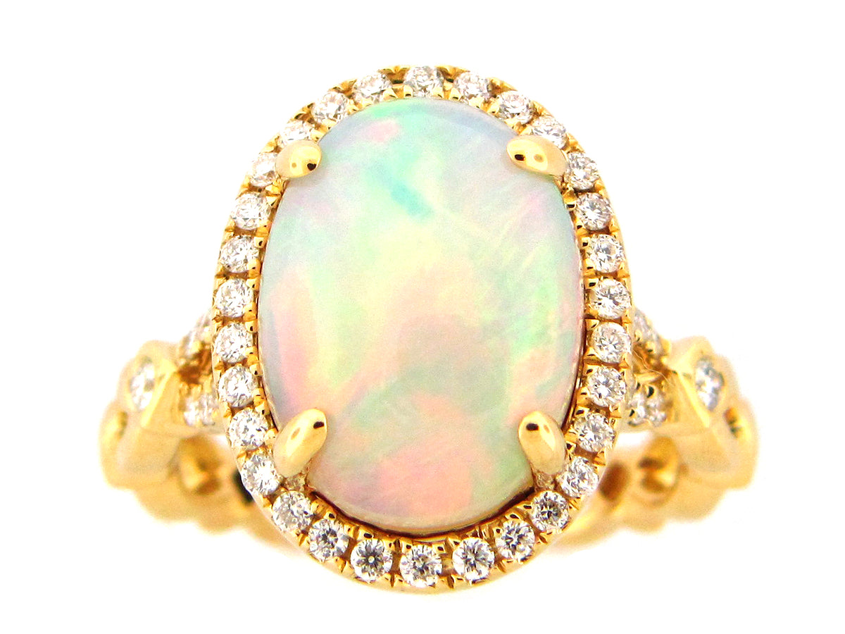 OPAL & DIAMOND RING, 18KY (O)