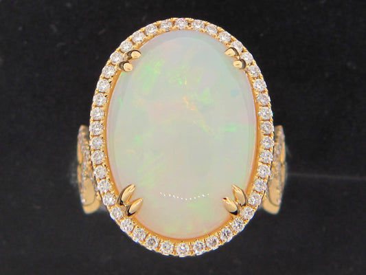 OPAL & DIAMOND OVAL RING, 18KY (O)