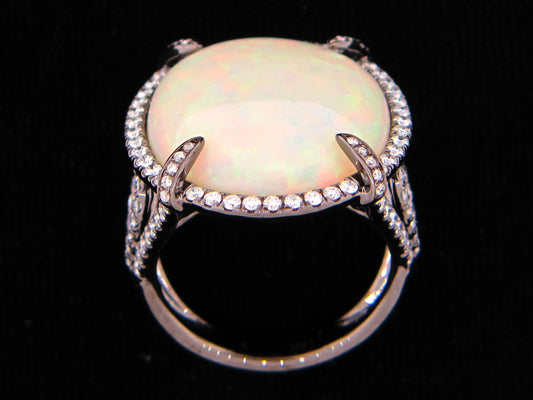 OPAL & DIAMOND RING, 18K BLACK FINISH (O)