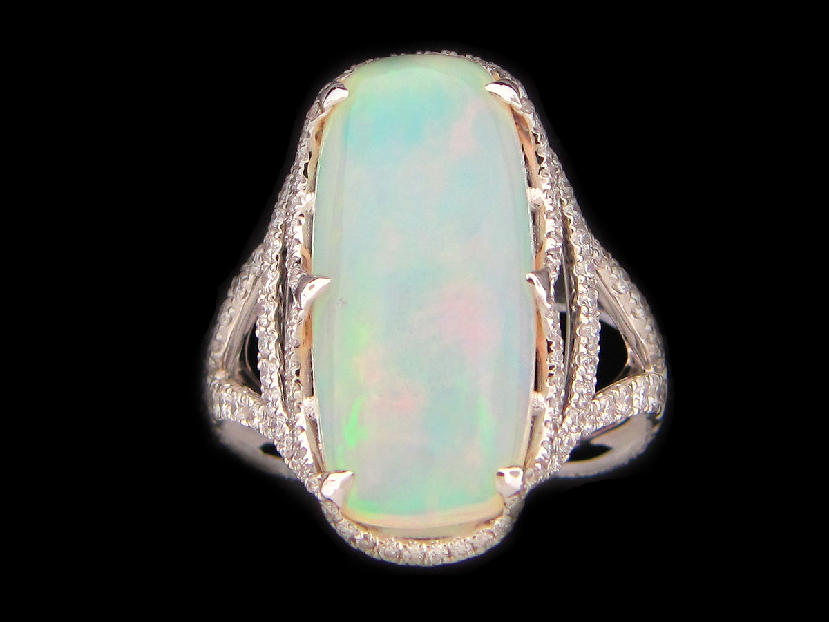 OPAL & DIAMOND RING, 18KW (O)