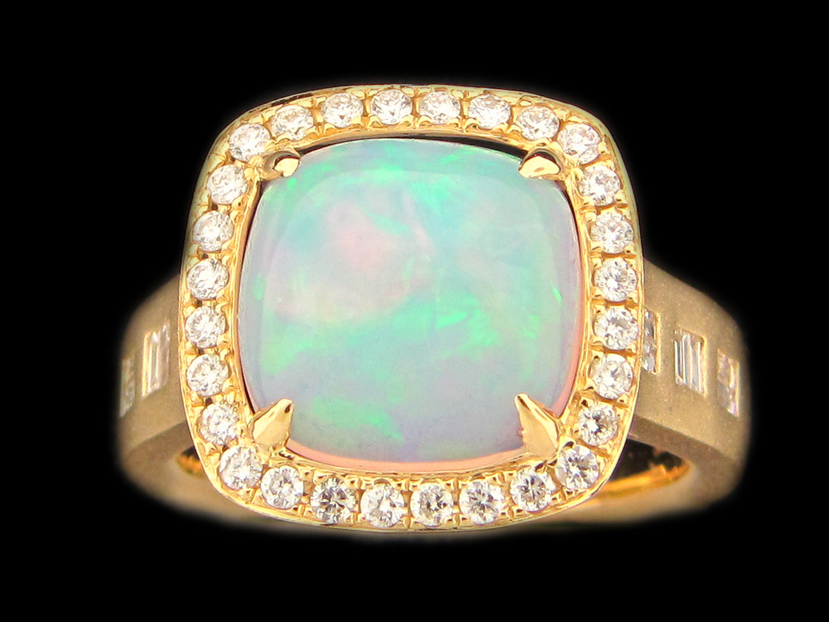 OPAL & DIAMOND RING, 18KY (O)