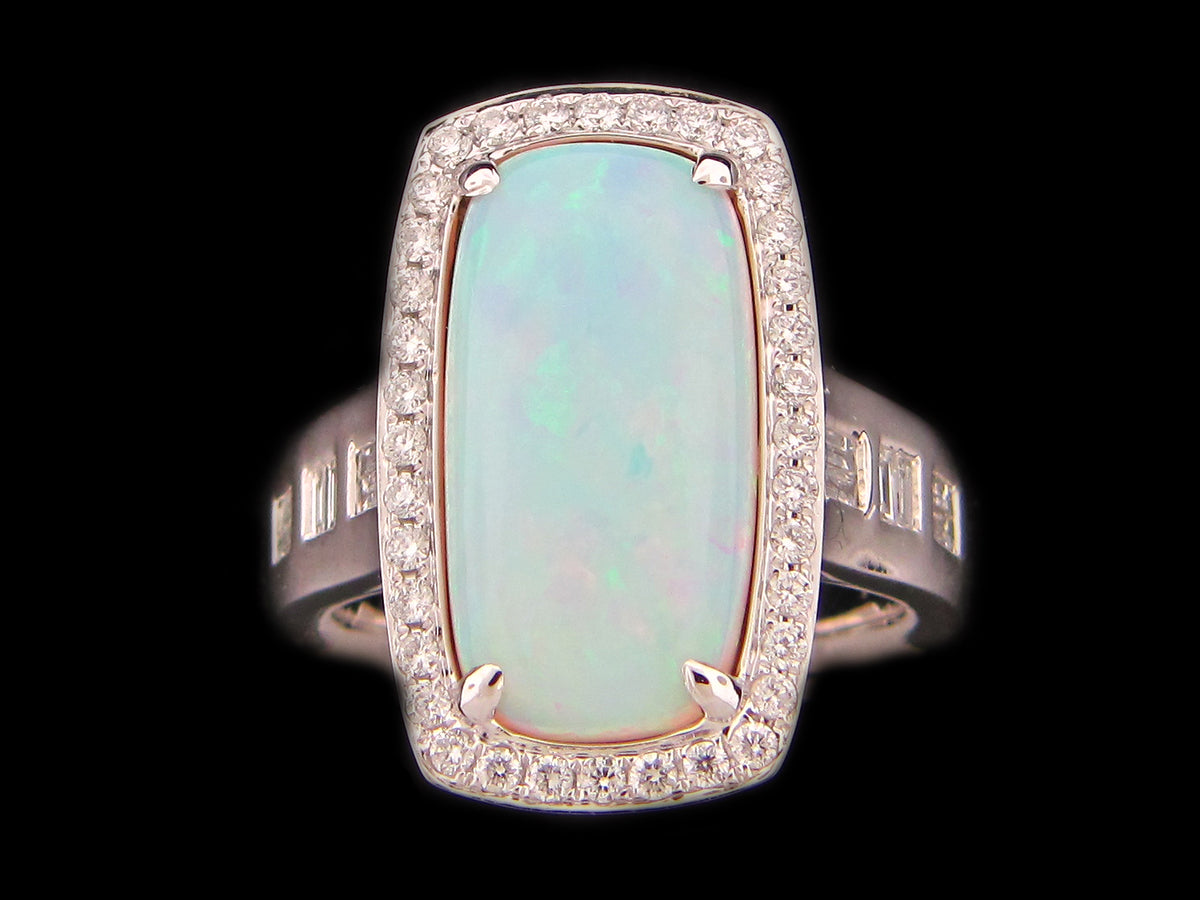 OPAL & DIAMOND RING, 18KW (O)