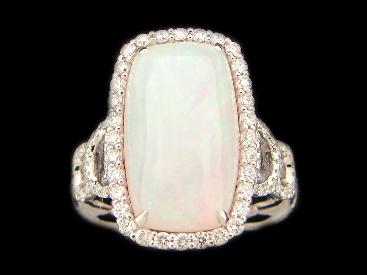 OPAL & DIAMOND RING, 18KW (O)