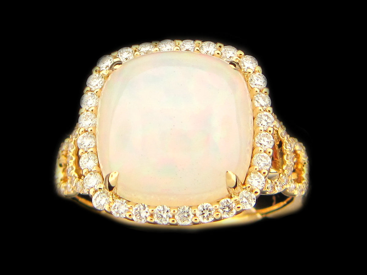 OPAL & DIAMOND RING, 18KY (O)