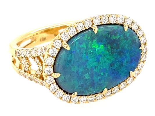 LIGHTNING RIDGE OVAL BLACK OPAL & DIAMOND RING
