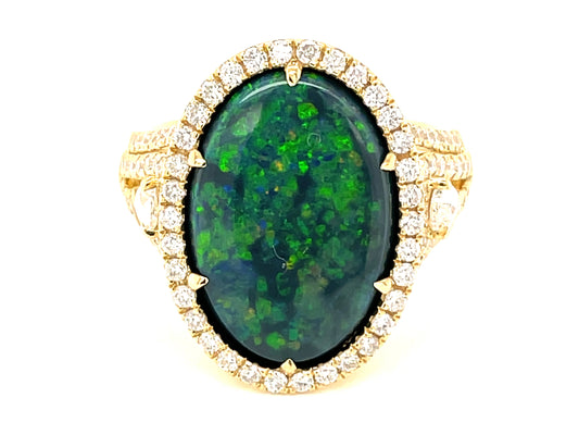 LIGHTNING RIDGE BLACK OPAL & DIAMOND RING