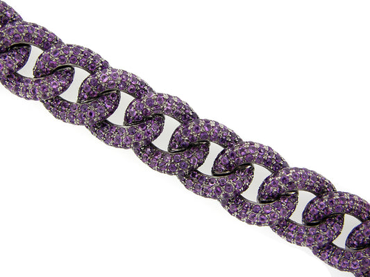 AMETHYST LINK BRACELET, BLACK FINISH, SILVER (H)