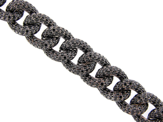 BLACK SPINEL LINK BRACELET, BLACK FINISH, SILVER (N)