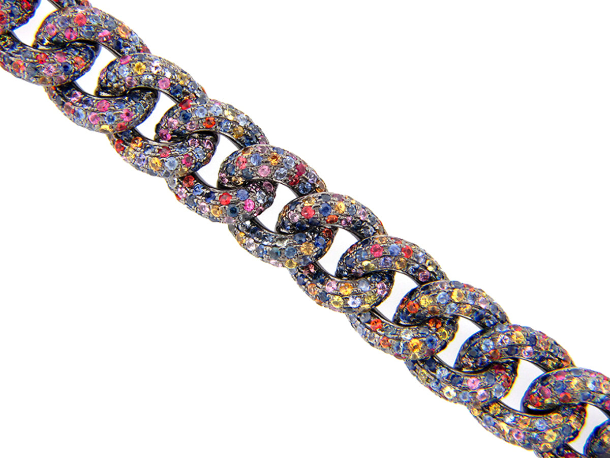 RAINBOW SAPPHIRE LINK BRACELET, BLACK FINISH, SILVER, (H/U)