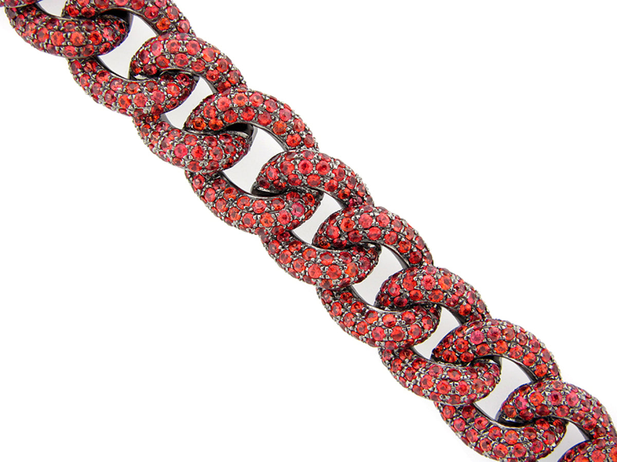 ORANGE SAPPHIRE LINK BRACELET, BLACK FINISH, SILVER (H/U)