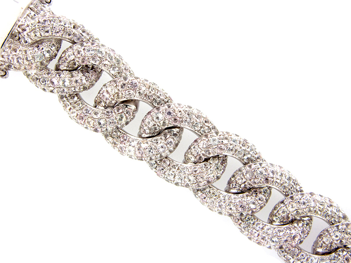 WHITE SAPPHIRE LINK BRACELET, SILVER (E)